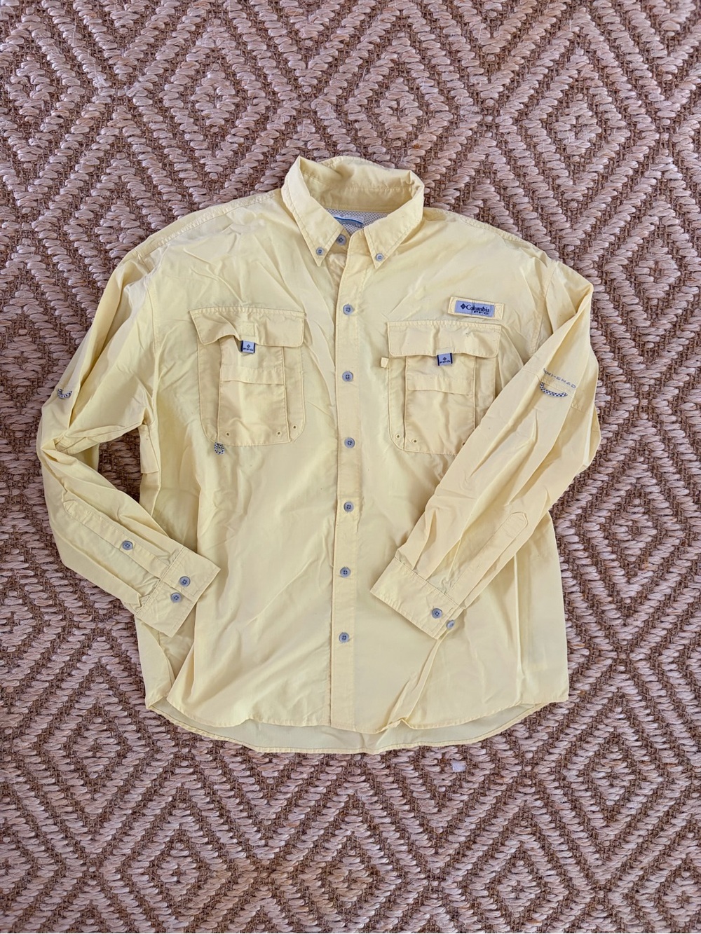 Columbia Yellow Long-Sleeve Button-Down Fishing Shirt